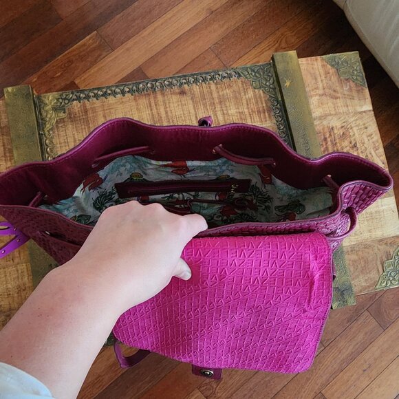 Woven Leather Backpack in Burgundy - Picture 14 of 15